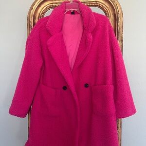 SHEIN Hot Pink Teddy Coat with Patch Pockets